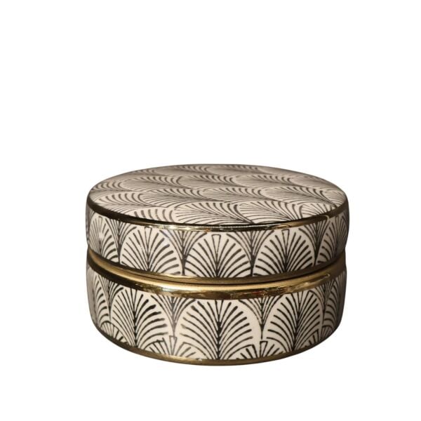 Gold Detaylı Siyah Çizgili Beyaz Silindir Küp Küçük