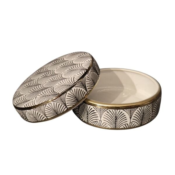 Gold Detaylı Siyah Çizgili Beyaz Silindir Küp Küçük