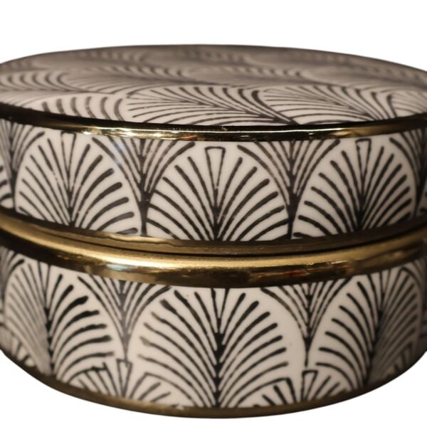 Gold Detaylı Siyah Çizgili Beyaz Silindir Küp Küçük