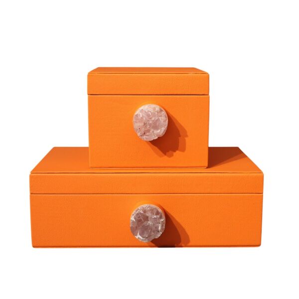 İkili Doğal Taşlı Dekoratif Kutu Turuncu