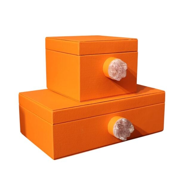 İkili Doğal Taşlı Dekoratif Kutu Turuncu
