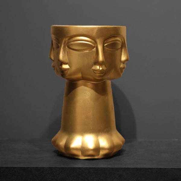 Vipola Yüz Desenli Gold Vazo 30x18 CM