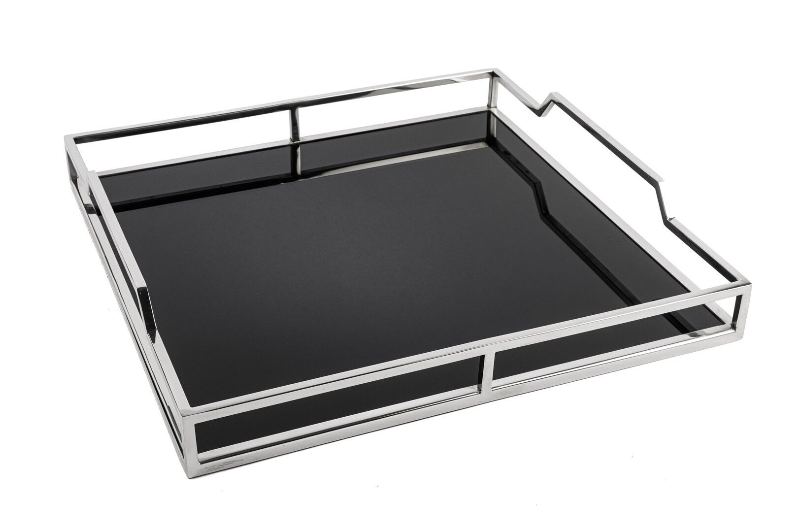 Gümüş Metal Siyah Aynalı Tepsi