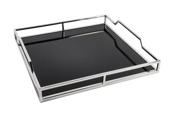 Gümüş Metal Siyah Aynalı Tepsi