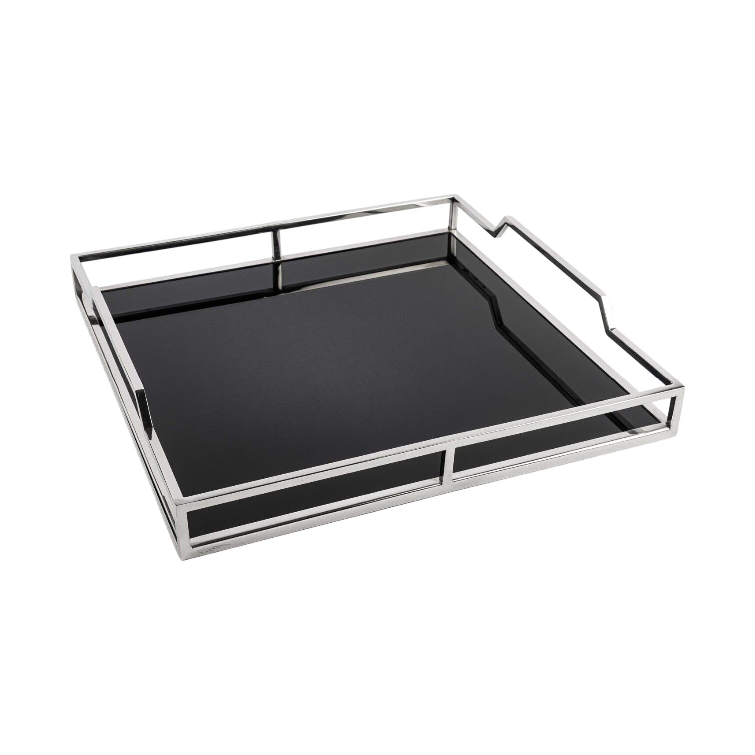 Gümüş Metal Siyah Aynalı Tepsi