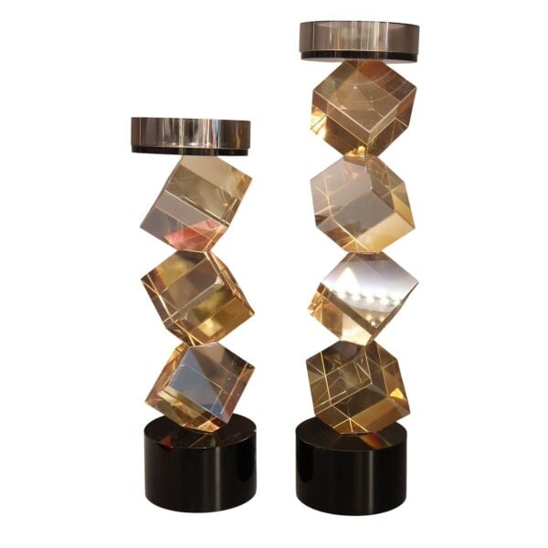 İkili Bal Rengi Küp Mumluk